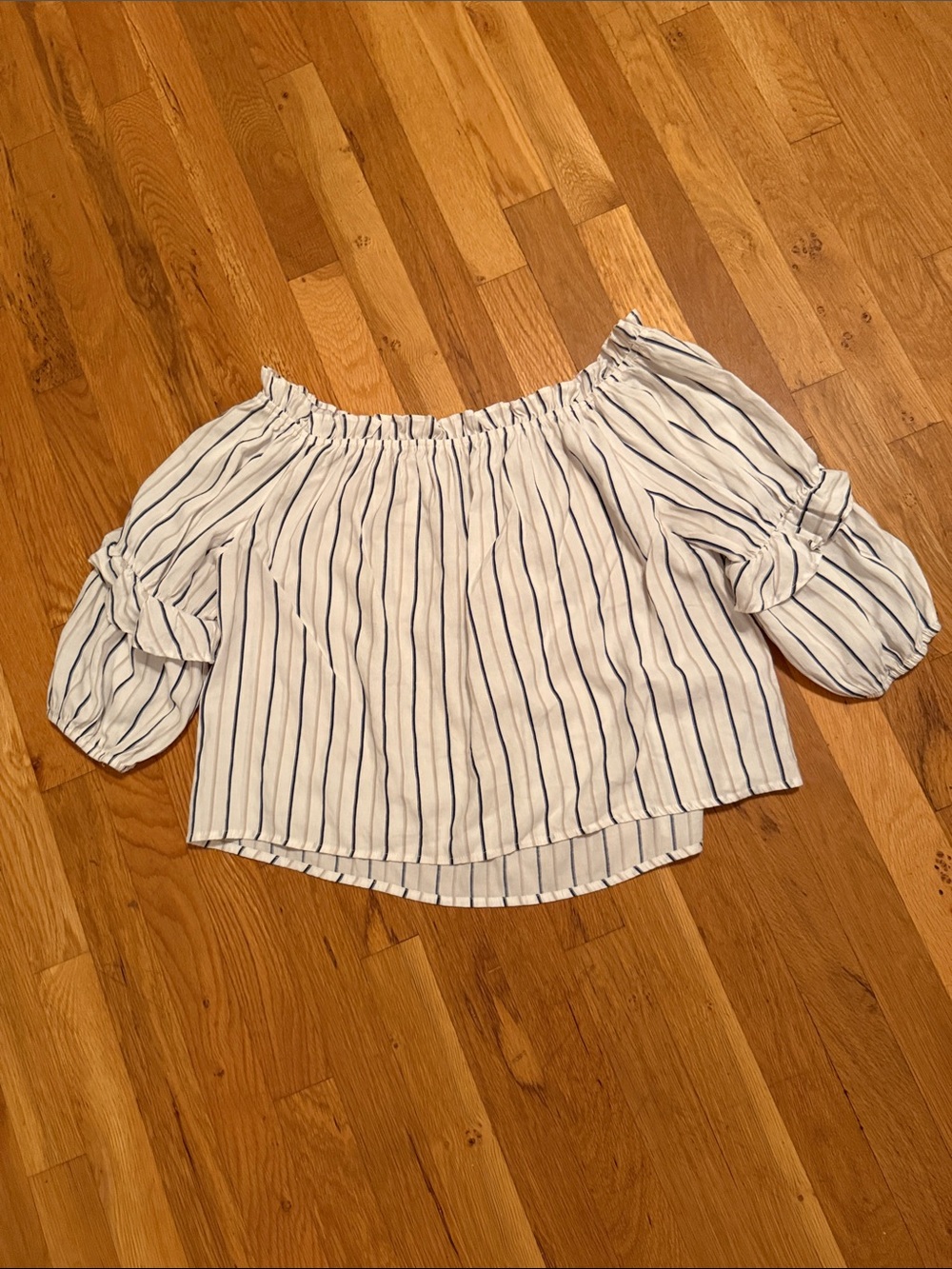 Striped Off-Shoulder Blouse in White and Navy